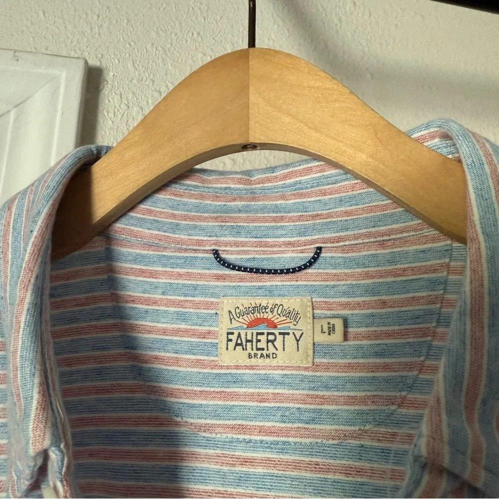 FAHERTY blue white red striped pima cotton modal polo short sleeve‎ shirt